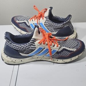 Adidas Navy and White Sneakers with Orange Accents